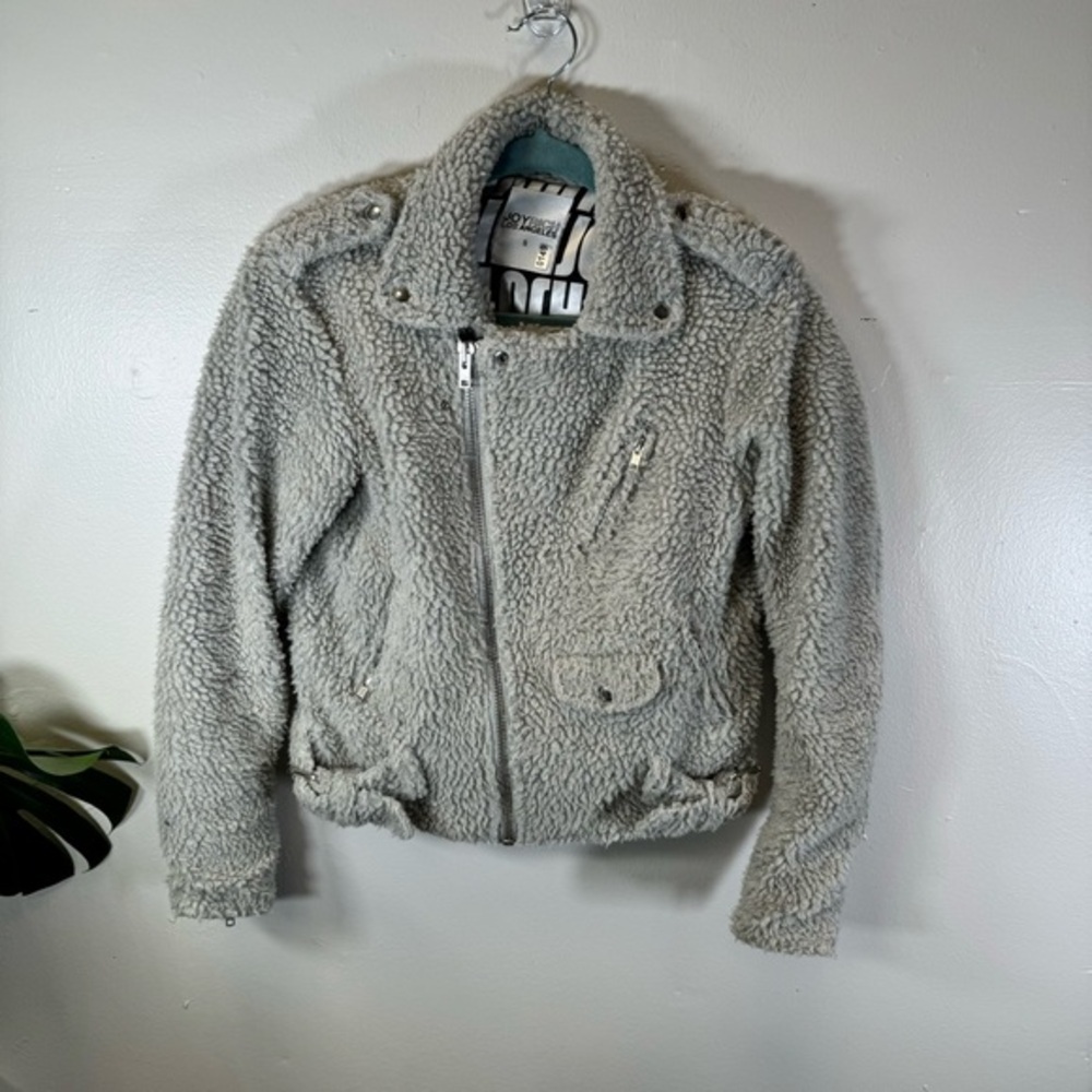 JoyRich LA teddy moto jacket crop zipper gray small